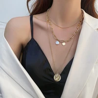 womens neck chain multilayered pearl necklaces for women fashion key lock portrait drop choker necklaces 2021 trend jewelry