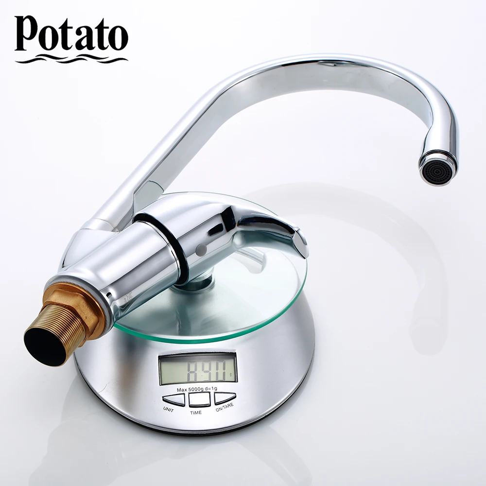 

Potato High Arc Streamlined Sink Faucet Hot and Cold Mix Tap Polished Single Handle Single Hole Kitchen Faucet p5107