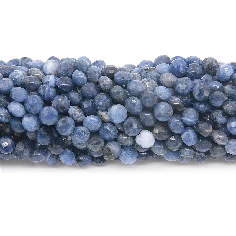 

Natural Sodalite Semiprecious Stone Beads Faceted Flat Round Rondelle 6mm Jewelry Making Findings For DIY Bracelet Earrings