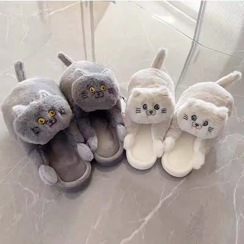 Симпатичные тапочки в виде кота для женщин и мужчин Зимняя женская мужская обувь