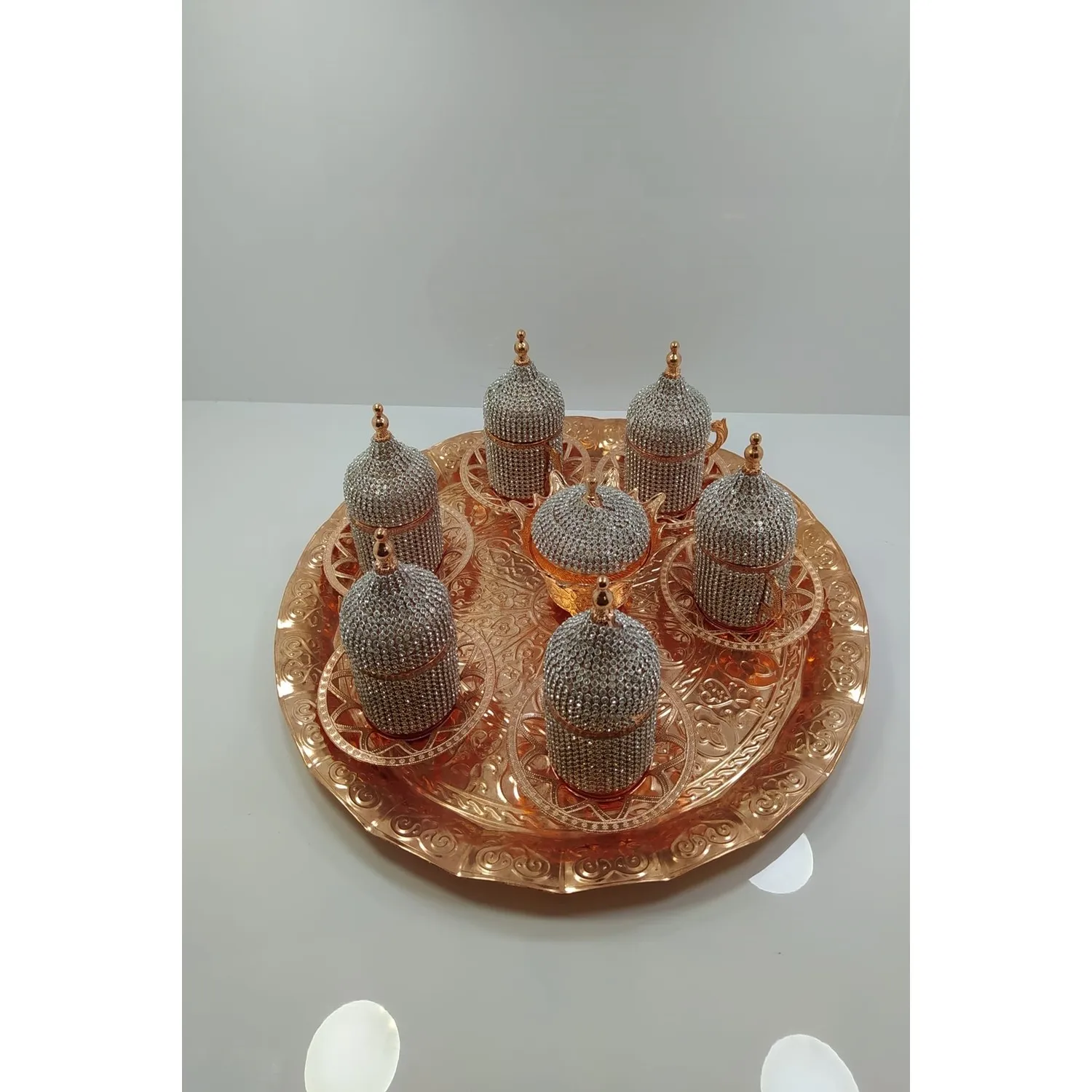 

Set of 6 Authentic Swarovski Turkish Coffee Cups and Saucers Set Lids with Arabic Set Handmade Home Decor Espresso Coffee Set