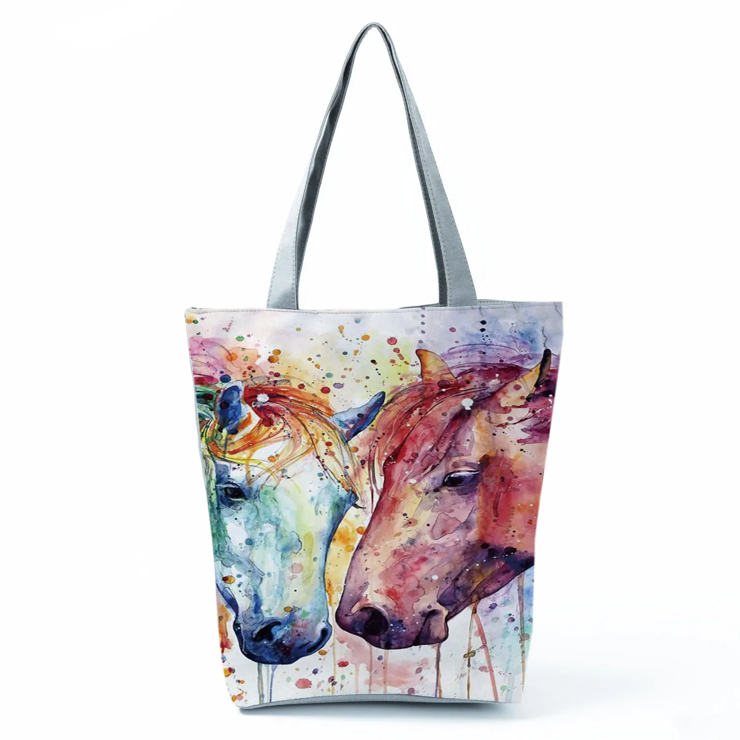 Watercolor Horse Print Shopping Bag Tote Folding Reusable Traveling School Shoulder Bag Casual Handbags For Women Custom Pattern