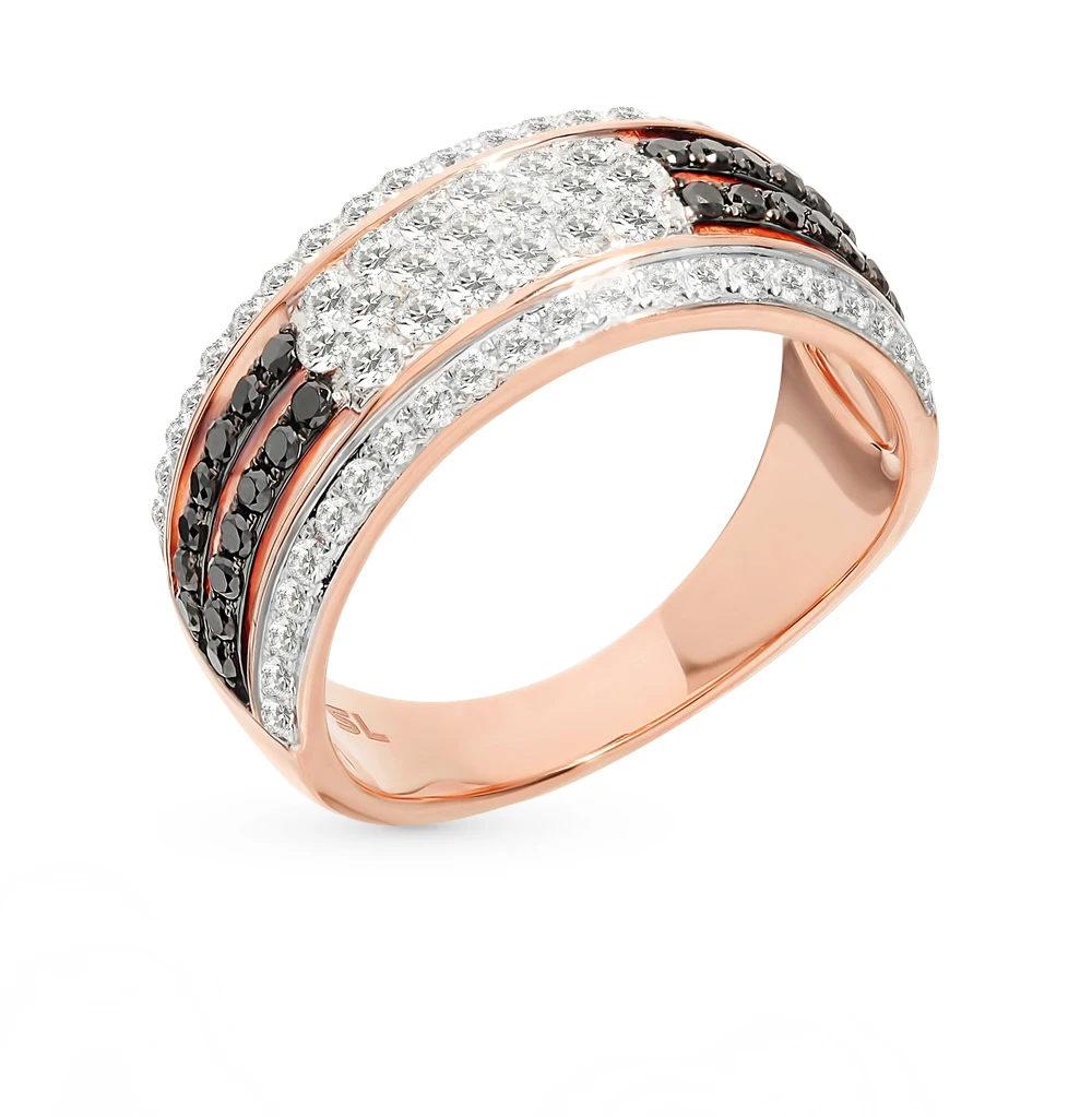 Золотое кольцо с чёрными бриллиантами SUNLIGHT проба 585 | Украшения и аксессуары