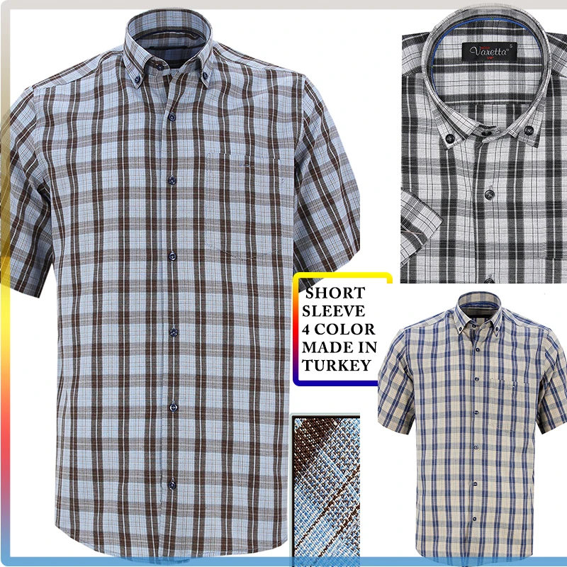 Short Sleeve Shirt Men Plaid Hawai Men Cotton Casual High Quality shirts for mens Office Workwear Chemise Homme Turkey Varetta