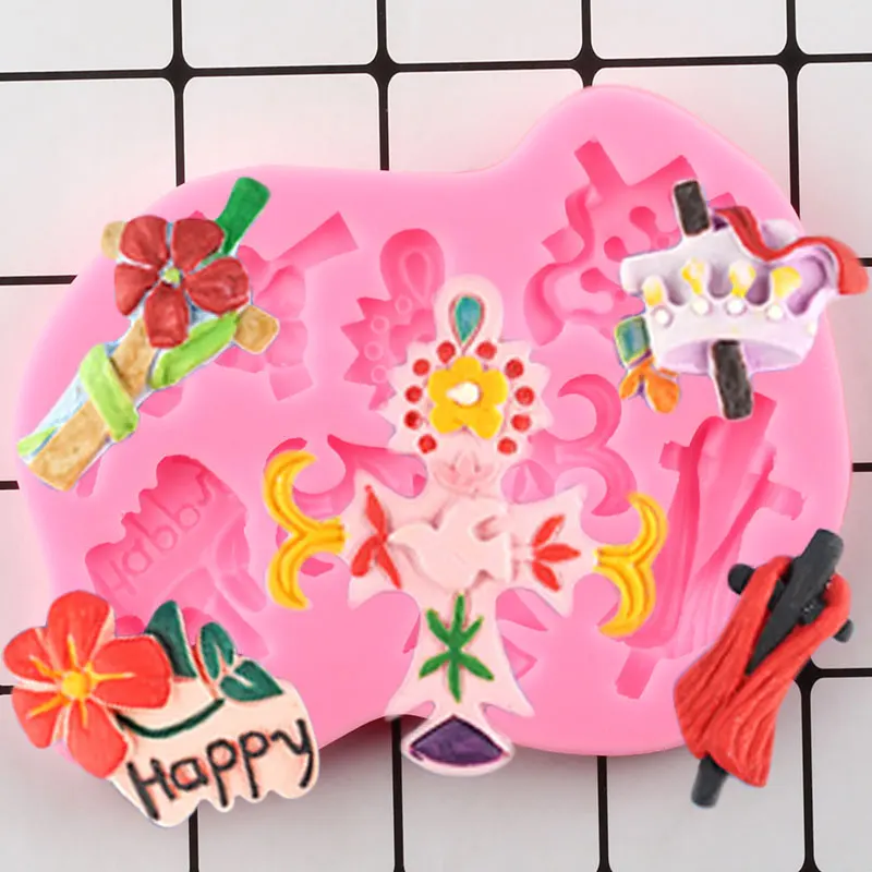 

Easter Bunny Flower Cross Crown Flower Basket Silicone Mold Cupcake Topper Fondant Cake Decorating Tools Candy Chocolate Molds