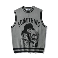 college knitted vest sweaters men women street hip hop casual band cartoons anime pattern o neck sleeveless sweaters tops 2021