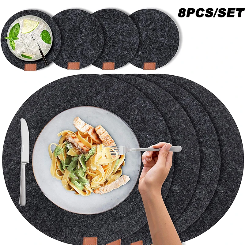 

8Pcs Felt Placemats Anti-slip Table Mats Knife Fork Coasters Insulation Pads Absorbent Non-slip Mat