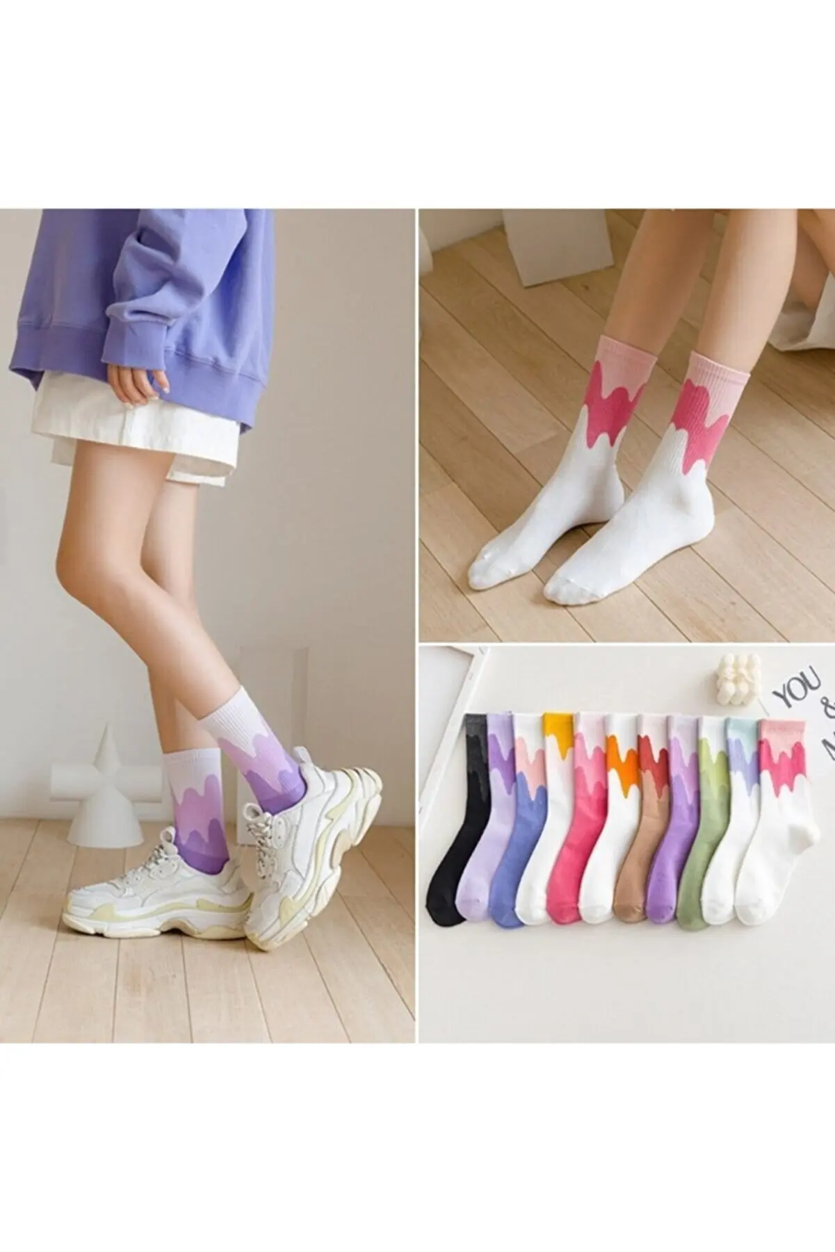 

Multicolored Zigzag Striped Cotton College Tennis Socks 12 Pack
