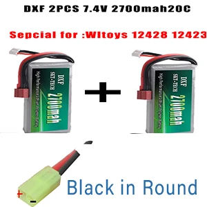 2PCS 2700mah Black 2 шт. DXF RC Lipo батарея 2s 7,4 V 2700mAh 4200mah 20C Max 40C для Wltoys 12428 feiyue 03 JJRC Q39 Запчасти для обновления - Цвет: 2PCS 2700mah Black