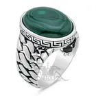 Мужское серебряное кольцо с зеленым необработанным малахатным камнем