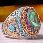 Кольцо мужское из серебра 925 пробы с турмалином ручной работы