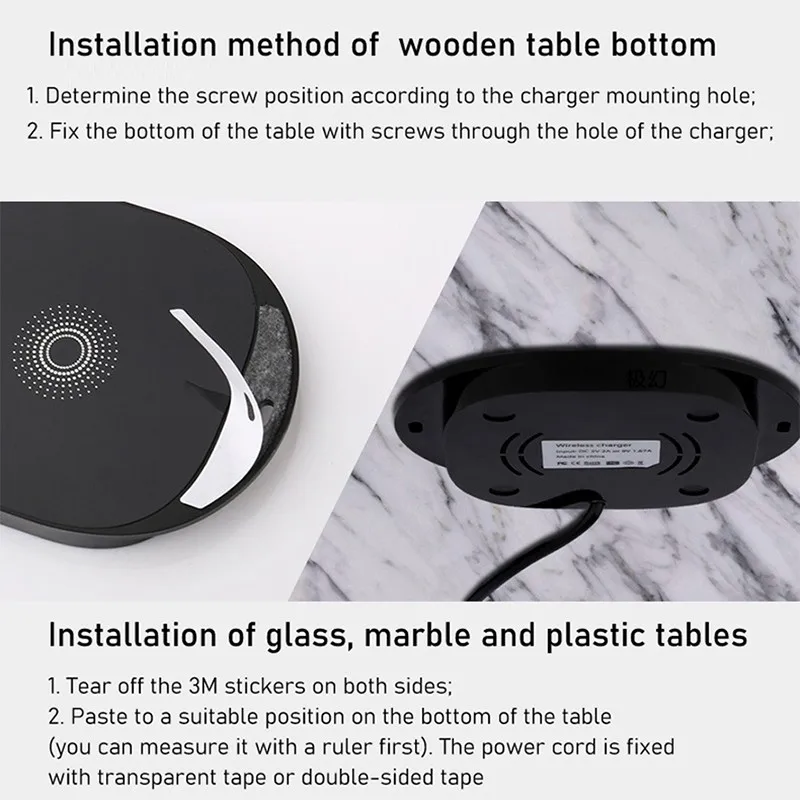 

2021 New Fast Wireless Charger With Hidden Adsorption 20mm Long Distance Invisible Glass Desktop Furniture Table For iphone12 11