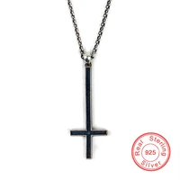 new 100 925 sterling silver cross pendant necklace for men women vintage gothic satan inverted devil simple jewelry gift party