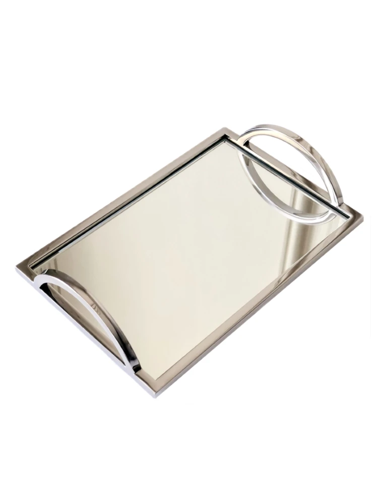 

Decorative mirrored serving tray elegant rectangle design stainless steel coffee table living room home decoration modern