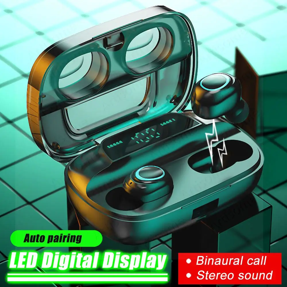 Bluetooth 5 0 Беспроводной наушники TWS светодиодный 2200 мА/ч Мощность банка спортивные