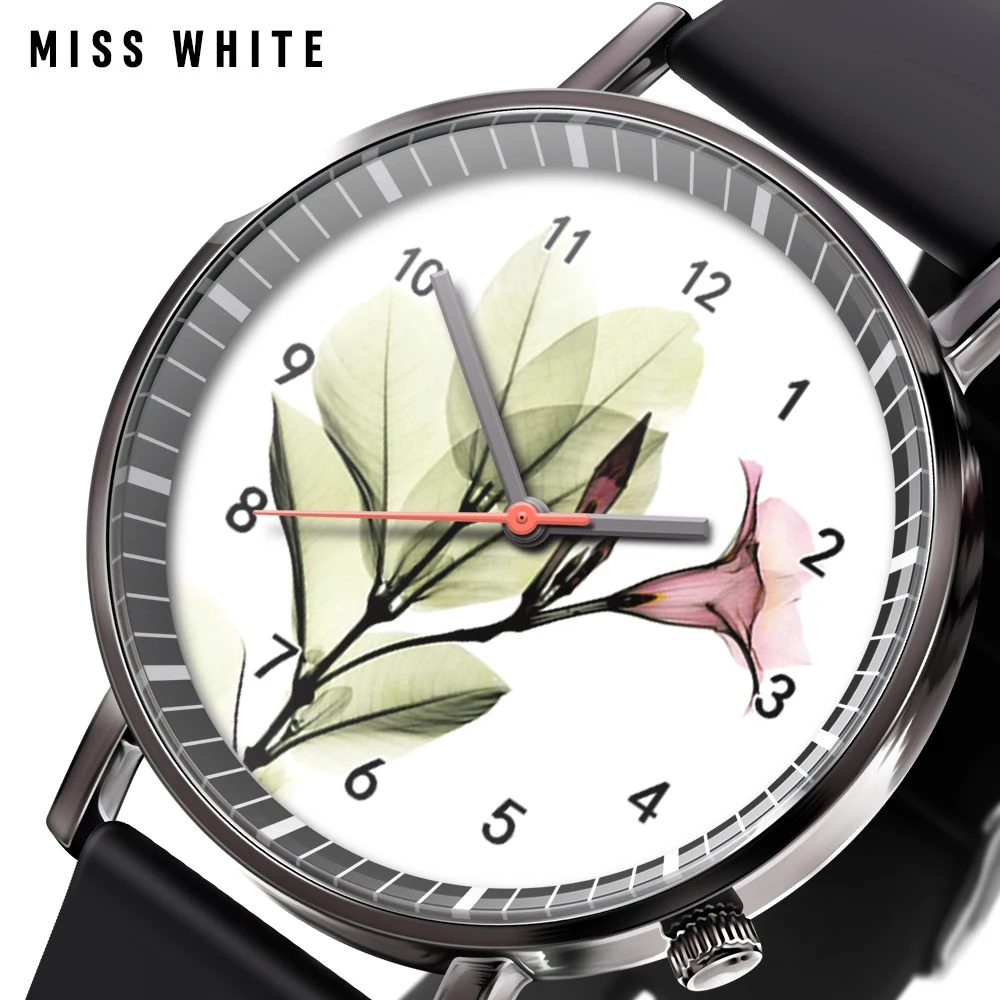 Часы наручные мужские круглые модные креативные прозрачные с цветами Кварцевые