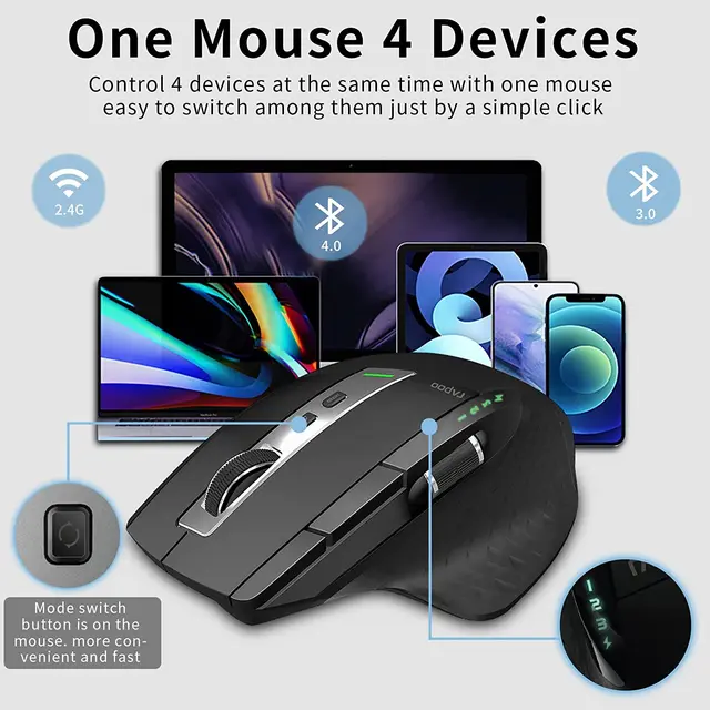 Rapoo MT750 Multi-mode Rechargeable Wireless Mouse Ergonomic 3200 DPI Bluetooth Mouse Easy-Switch Up to 4 Devices Gaming Mouse 2