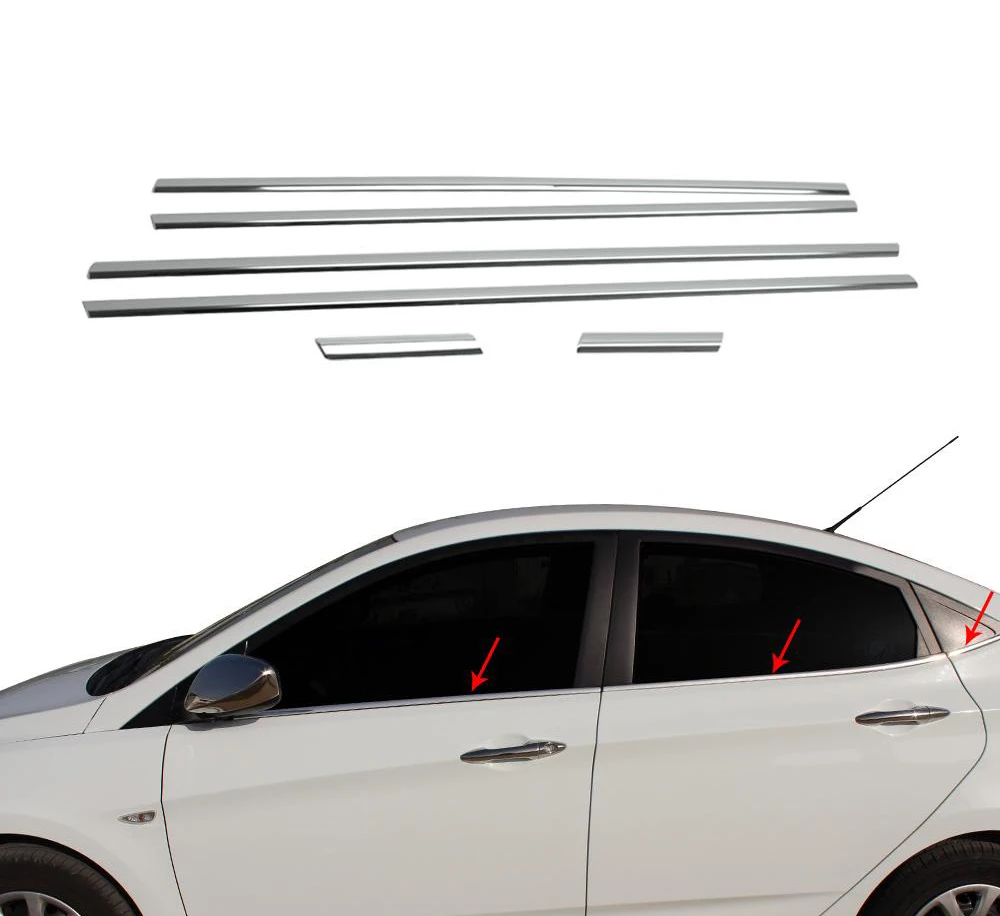 

Hyundai Accent Blue Chrome Window Frame Trim 6 Piece Stainless Steel (2011-)