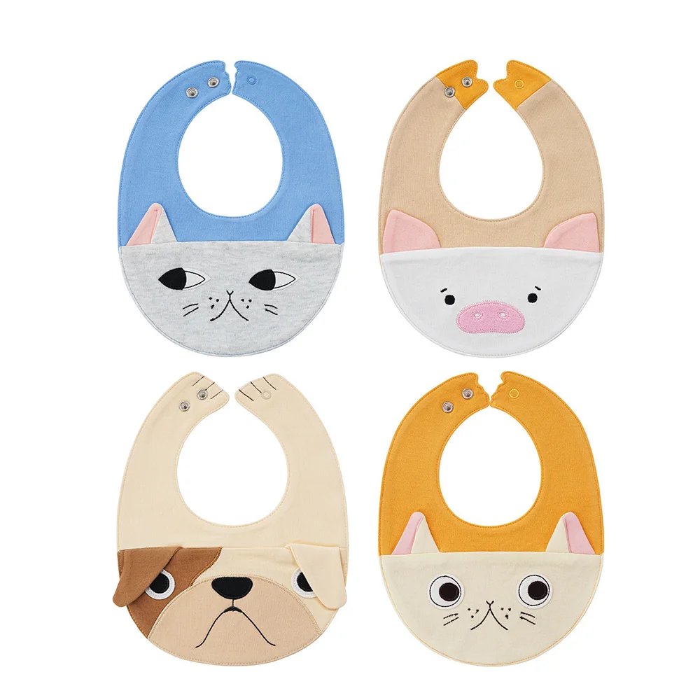 

Cute Bibs Baby Towel Saliva Bebe bibs cartoon Cat Pig Puppy infant daily use for Milk Food feeding