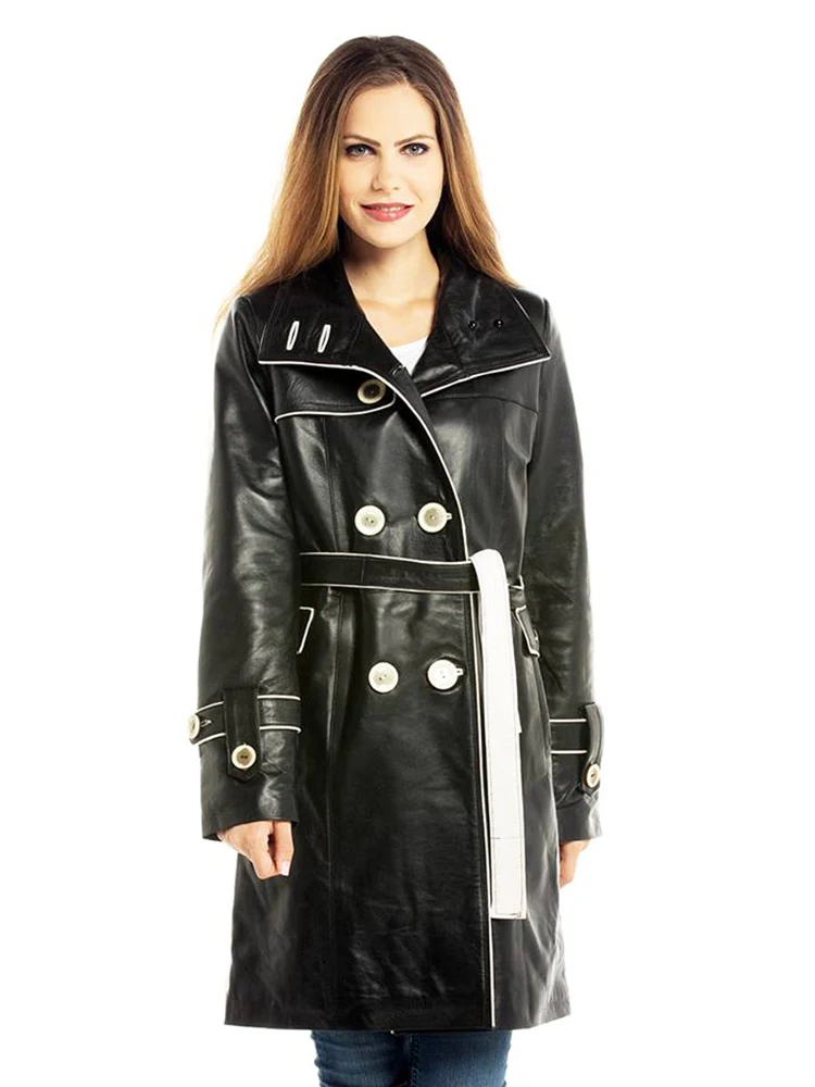 Genuine Soft Lambskin Leather Jacket Handmade Female Red Pink Leather Trench Coat Woman Real Fur Custom Product Jackets