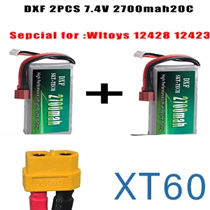 2PCS 2700mah XT60 2 шт. DXF RC Lipo батарея 2s 7,4 V 2700mAh 4200mah 20C Max 40C для Wltoys 12428 feiyue 03 JJRC Q39 Запчасти для обновления - Цвет: 2PCS 2700mah XT60