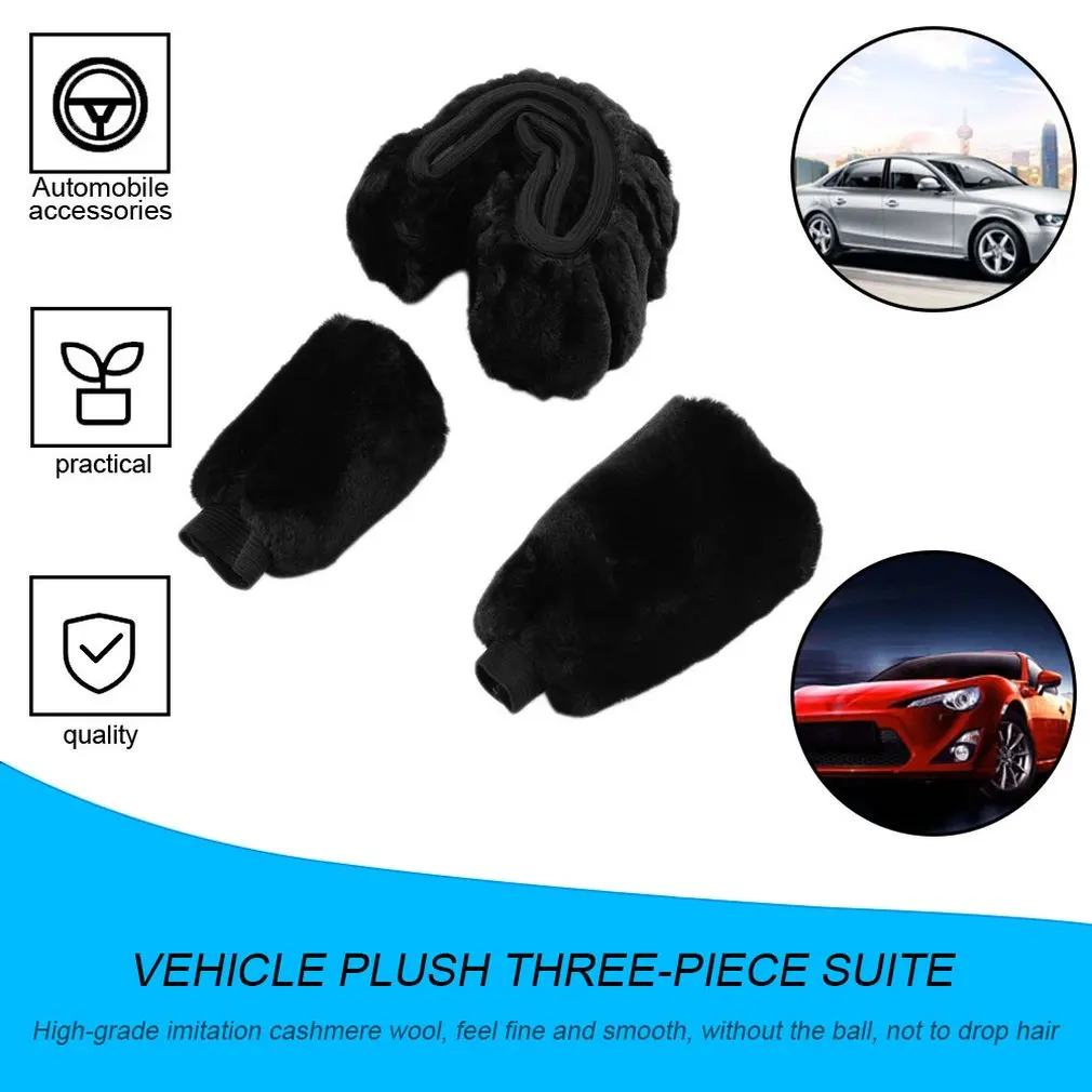 

3 pcs/set Charm Warm Long Wool Plush car Steering Wheel Cover woolen Car Handbrake Accessory hot selling