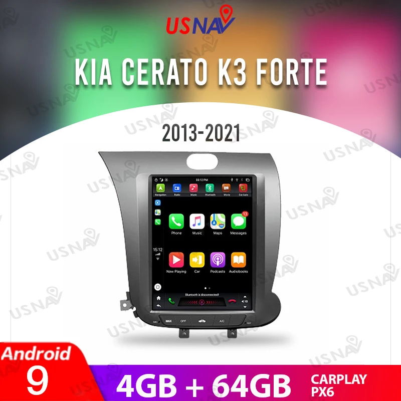 

USNAV Android 9,0 PX6 10,4 "вертикальный Тесла стиль Экран для KIA K3/Форте 2013-2021Car мультимедиа GPS Navi Радио Стерео головное устройство