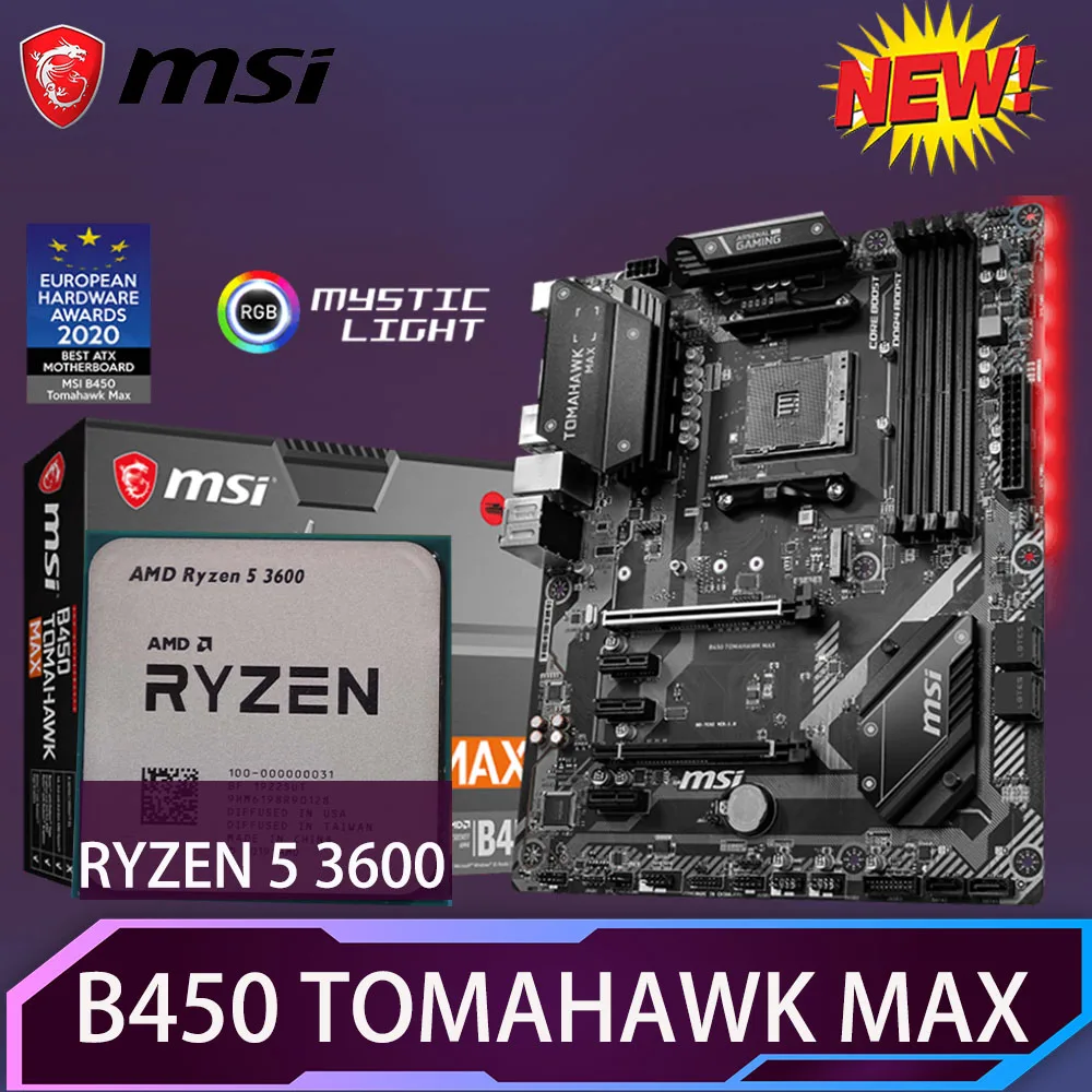 Материнская плата AM4 MSI B450 TOMAHAWK MAX комбо + Ryzen 5 3600 DDR4 128G HDMI 2 0 USB3.2 R9 AMD игровой
