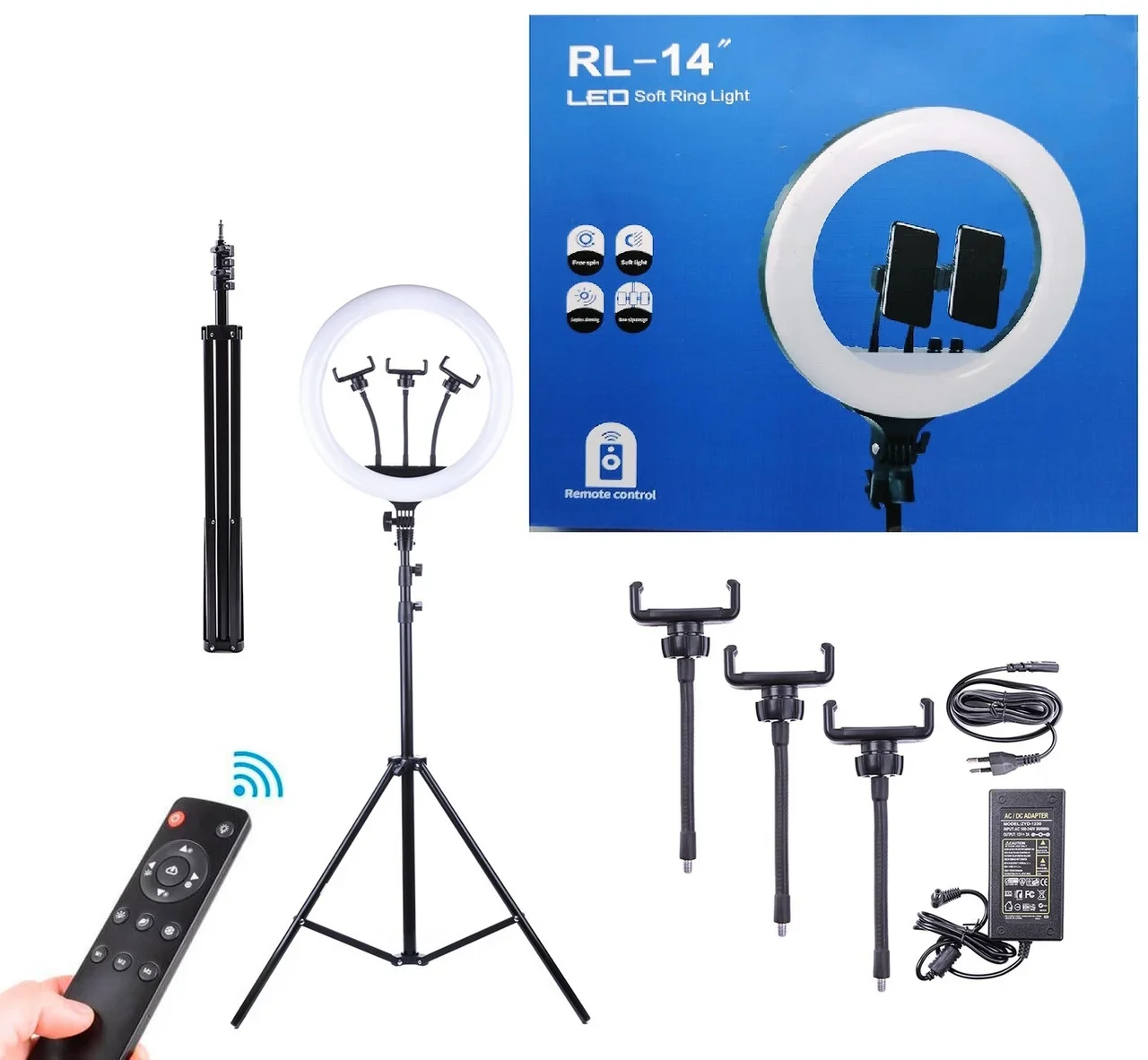Кольцевая LED лампа RL 18 46см RGB цветная 21 54см 14 36см штатив три держателя смартфона