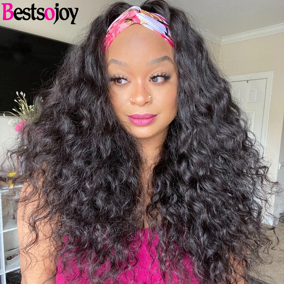 Bestsojoy Glueless Wigs With Elastic Band Water Wave Wig With Head Band Human Hair Wigs For Black Women Brazilian Hair Wigs Remy enlarge