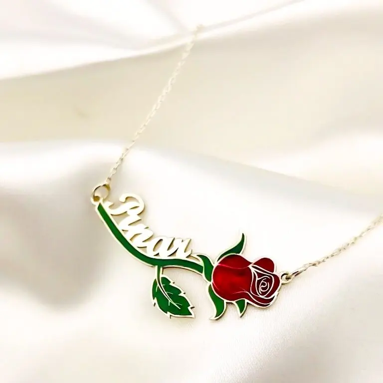 

New Is Rose Colorful Enamel Silver Name Necklace