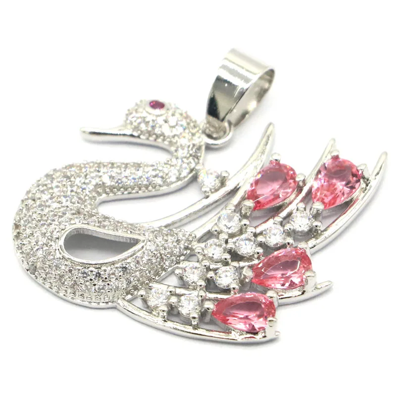 31x30 мм юбилейный Лебедь из розового морганита турмалина с белым фианитом женская