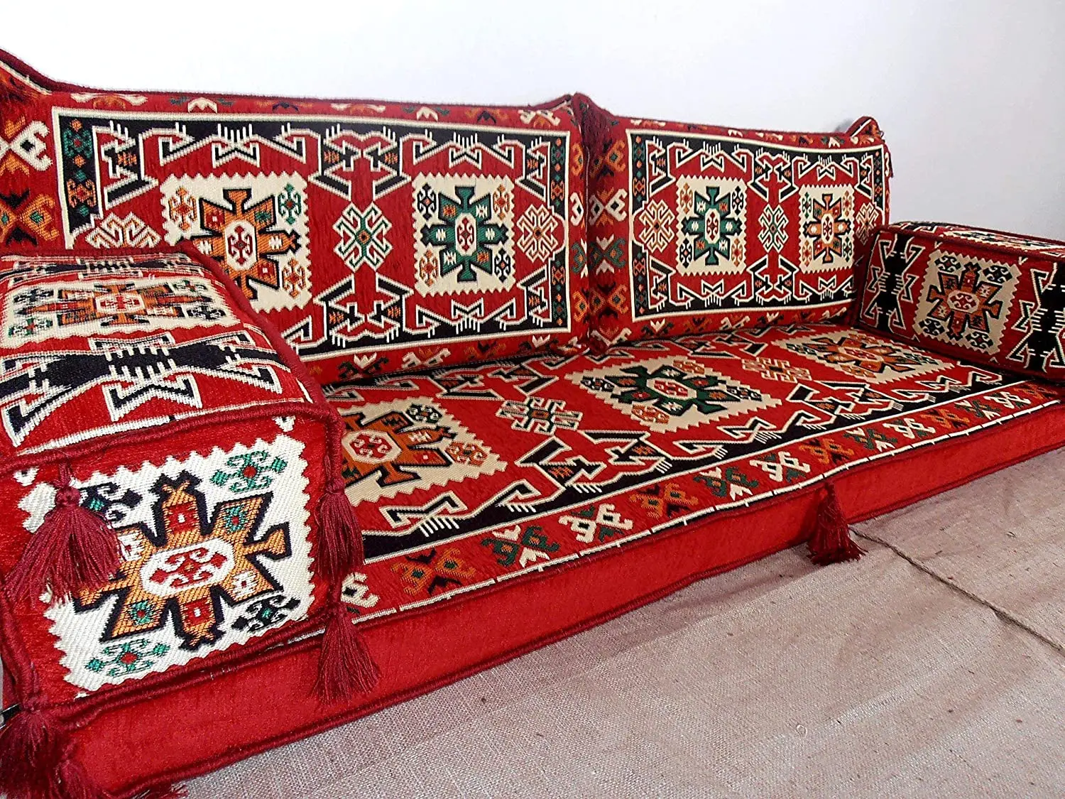 

Floor Sofa Seating Set | Arabic Sofa |Traditional Design Arabic Lounge Set | Arabic Majlis |Ottoman Couch and Rug | Arabic Jalsa