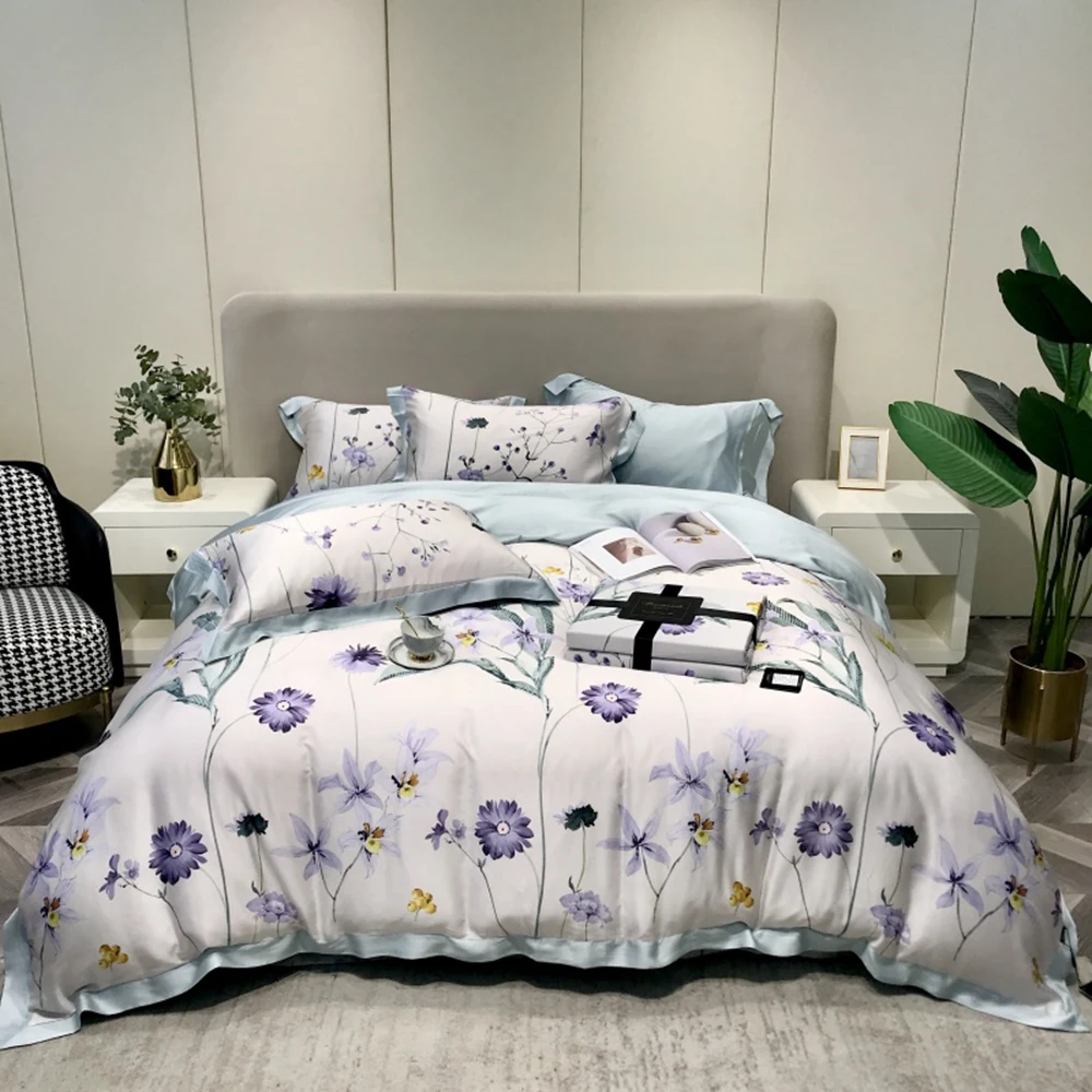 

100% bamboo fabric pastoral bedding set satin silk feeling duvet cover flower print bedlinen European TUTUBIRD 4pcs bedspread