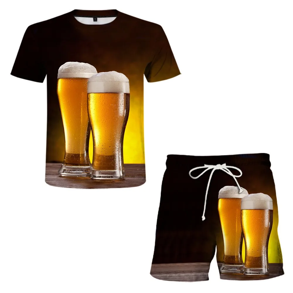 Мужской костюм с 3D-принтом Гавайского пива Повседневная рубашка круглым вырезом