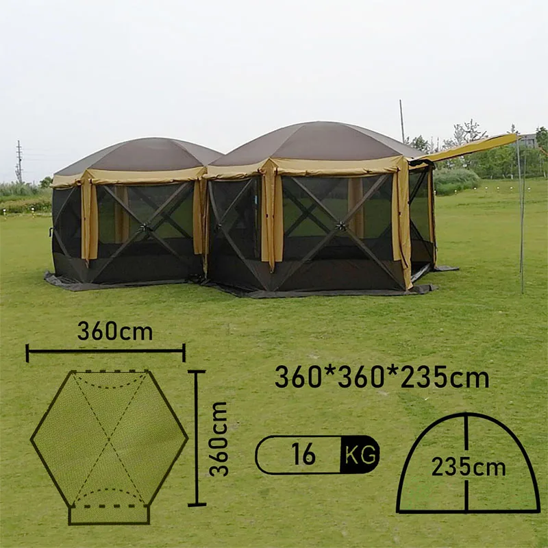 Шестиугольная палатка-шатер два входа размер 360*360см высота 235см. Компактный и