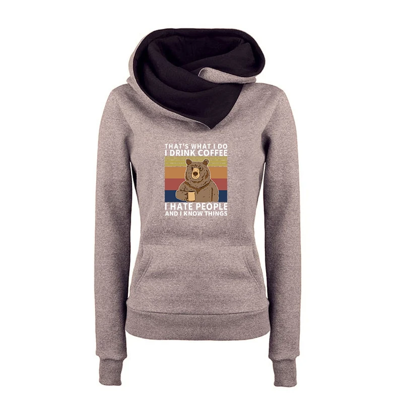 

Women's Hoodies Casual Sweatshirt Tops Solid Print Bears Female Hooded Turn-Down Collar Autumn Winter Ladies Clothing