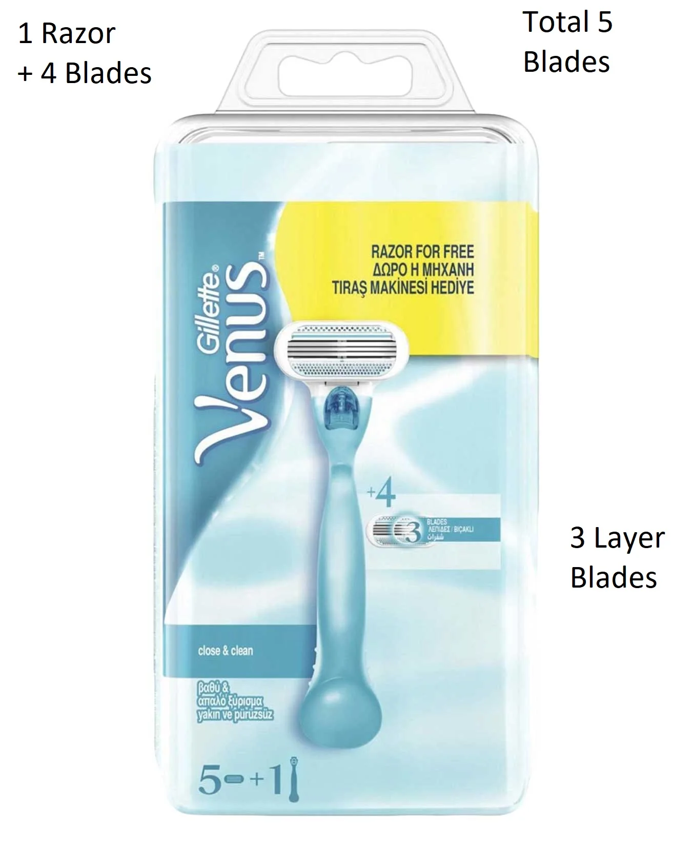 

Gillette Venus Classic Razor Blades 5 Layers Shaving Blades Suit for All Venus Holders Suitable for Sensitive Skin with Soap Bar