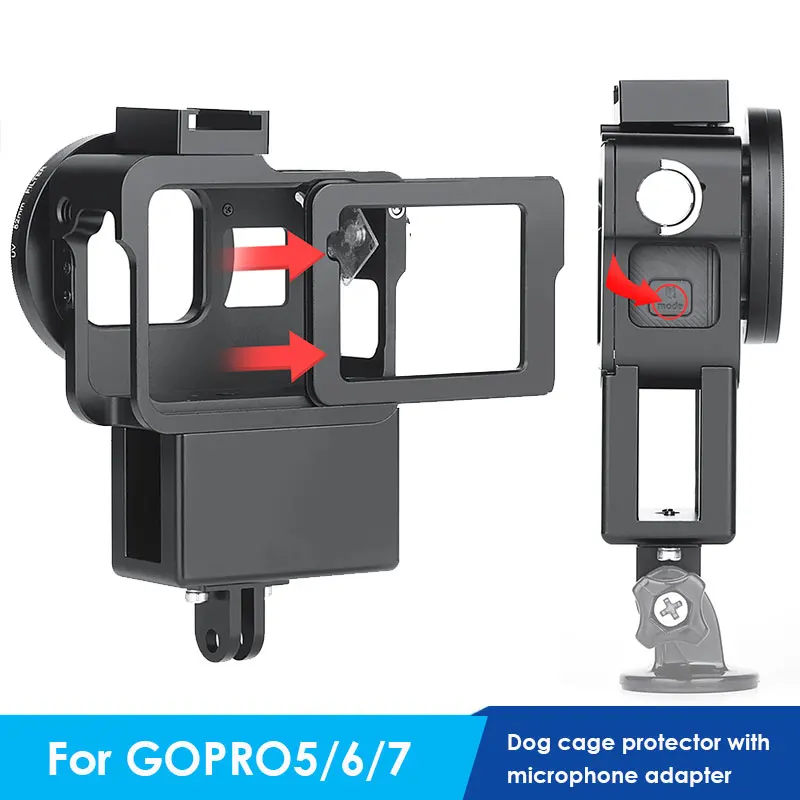 

Защитный чехол для собачьей клетки GOPRO5/6/7 с адаптером для микрофона раздельный металлический чехол для собачьей клетки