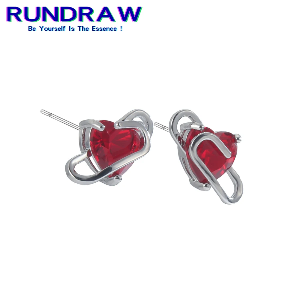 

Rundraw Fashion Silver Color Women Red Pin Heart Stud Earrings Simply Alloy Jewelry For Gothic Party Jewelry Gifts Earrings