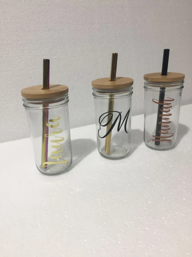 

Personalized gift Reusable Bubble Tea Cup with Bamboo Lid, Bubble Tea and Smoothie Straw 20 orders