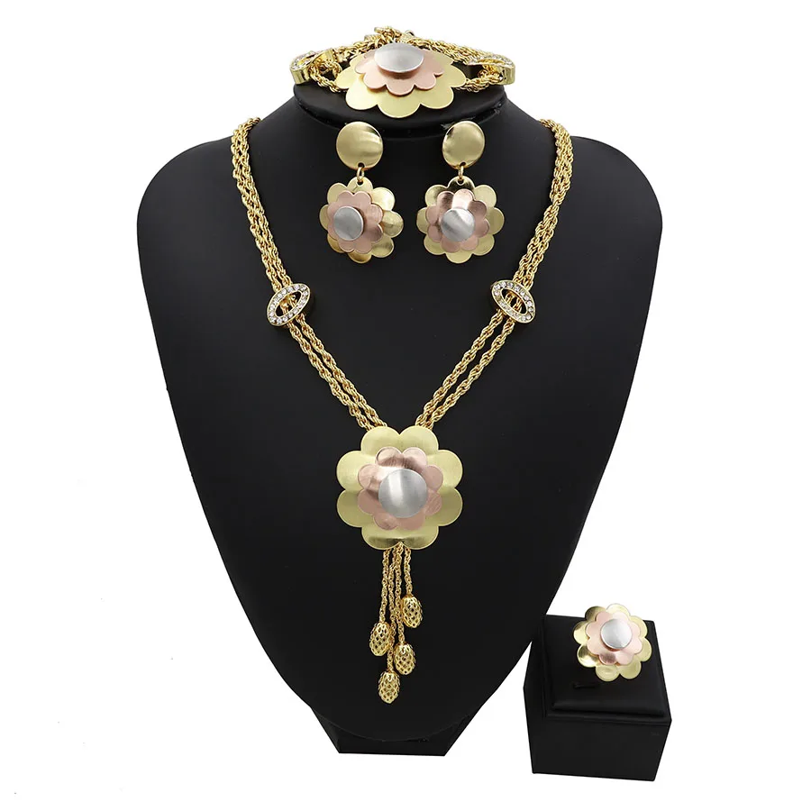 TSROUND золотой сет Дубай Цвет с украшением подвеской в виде цветка комплект