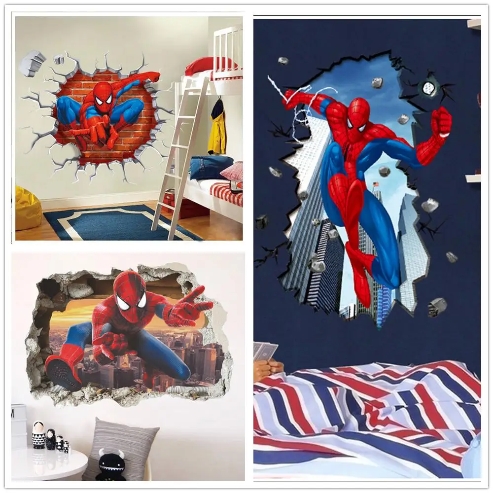 Мультяшные настенные Стикеры с человеком-пауком для детской комнаты украшение