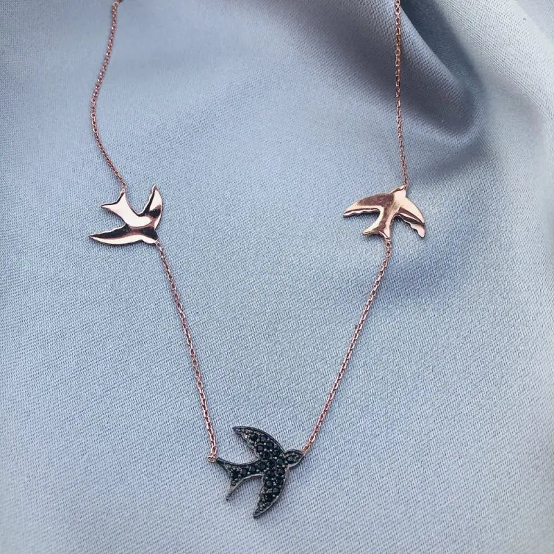 

Three Swallows 925 Sterling Silver Necklace Women Girls Gift Jewelry Accessories Fashion Handmade Elegant Chain