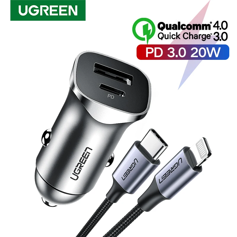  Ugreen Быстрая зарядка 4,0 3,0 QC USB Автомобильное зарядное устройство для Xiaomi QC4.0 QC3.0 18 Вт USB C PD автомобильная зарядка для huawei samsung зарядное уст…