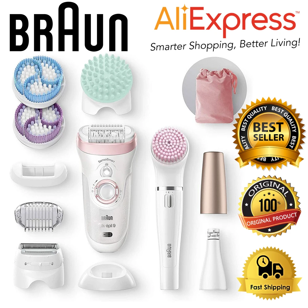 

Braun 9985 silk-epil 9 Sensosmart technology wireless wet and dry epilator and beauty set, 8 attachment heads pink