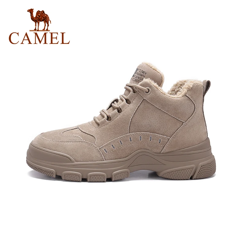 

CAMEL 2021 Winter New Plus Velvet Warm Women Martin Boots Thick-soled Snow Boots Tooling Short Boots Flats Female Shoes