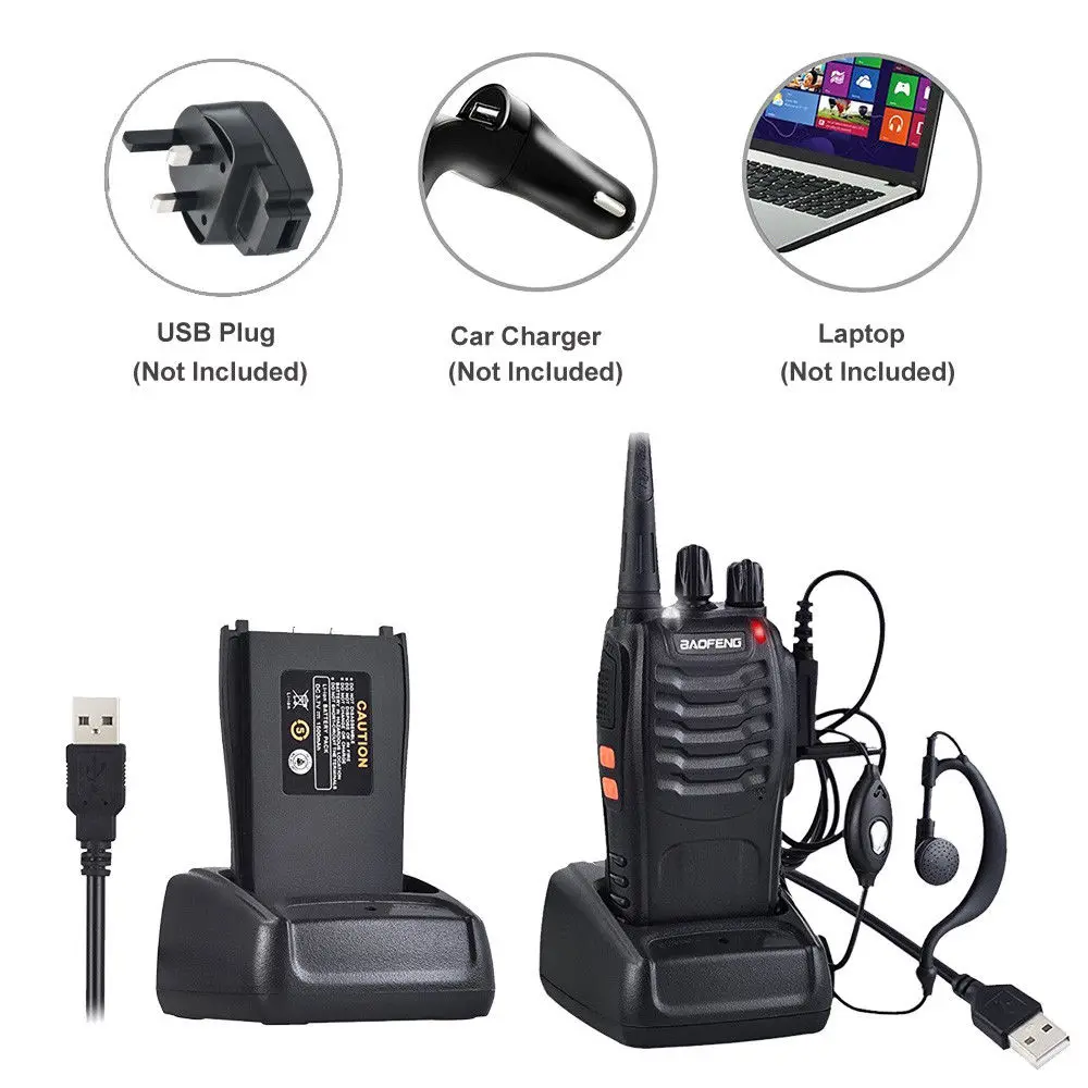 4/2/1PCS Walkie Talkie BF-888S 5W Ham Two-way radio set UHF 400-470MHz 16CH Walkie-talkie Transceiver USB Charger