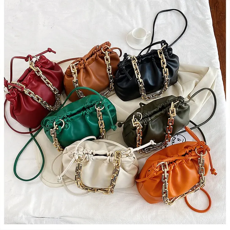 

Women 2020 summer underarm bag gold chain PU leather purple cloud bag ladies shoulder handbag female travel handbag