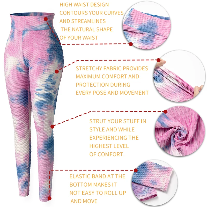 

Women High Waist Ruched Butt Lifting Leggings Tie-Dye Workout Legging Stretchy Booty Enhancing Textured Fitness Push Up Pants